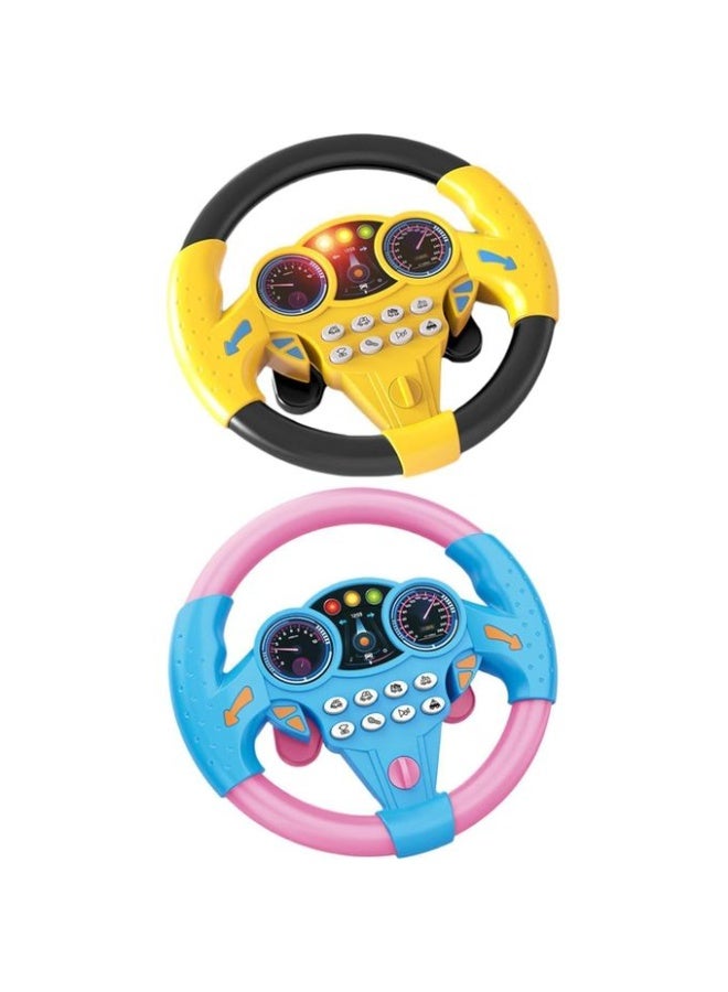 لعبة عجلة قيادة تفاعلية للأطفال من عمر 3 سنوات فأكثر – ألوان وردي وأزرق – مزودة بأزرار وإضاءة ممتعة – تصميم آمن ومتين – تساعد على تنمية المهارات الحركية – سهلة التثبيت – هدية تعليمية ومسلية للصغار - Image 3